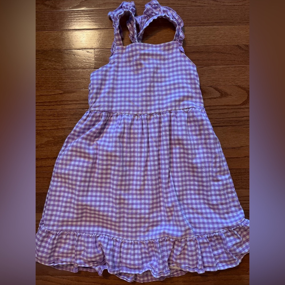 Cat & Jack Girls Gingham Purple Sleeveless Dress, Size Large (10/12)